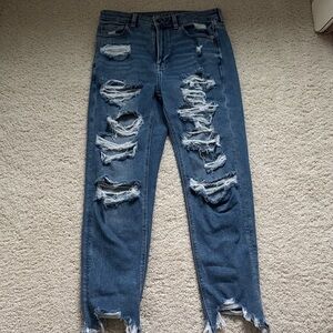American Eagle Outfitters Distressed Straight Leg Jeans - Blue